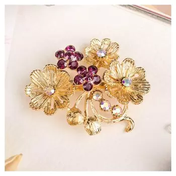 Брошь "Цветы" ирисы, цвет фиолетовый в золоте