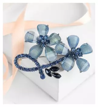 Брошь "Цветы" лютики, цвет голубой в серебре