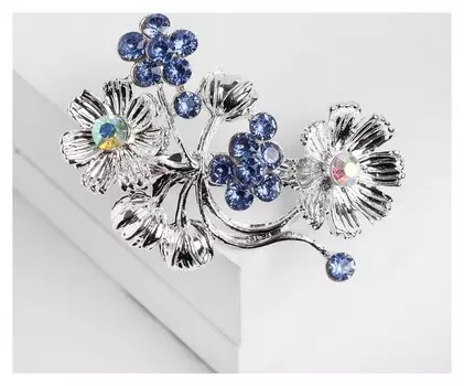 Брошь "Цветы" лютики, цвет голубой в серебре