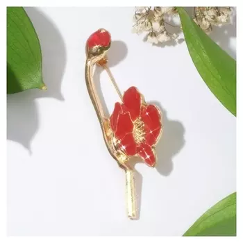 Брошь "Цветы" маки, цвет красный в золоте