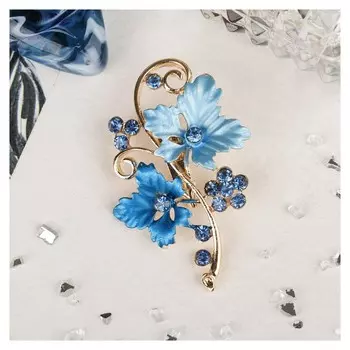 Брошь "Цветы" незабудки, цвет голубой в золоте