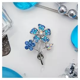 Брошь "Цветы" незабудки, цвет синий в серебре