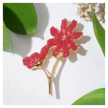 Брошь "Цветы" яркие, цвет розовый в золоте