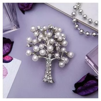 Брошь "Дерево заснеженное" с жемчугом, цвет белый в серебре