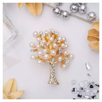 Брошь "Дерево заснеженное" с жемчугом, цвет белый в золоте