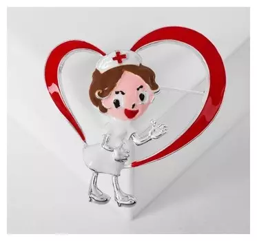 Брошь "Доктор" в сердце, цвет красно-белый в серебре