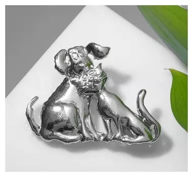 Брошь "Друзья" кот с собакой, цвет серебро