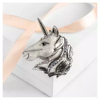 Брошь "Единорог", цвет белый перламутровый в серебре