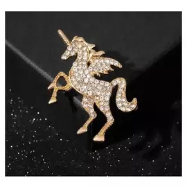 Брошь "Единорог", цвет белый в золоте