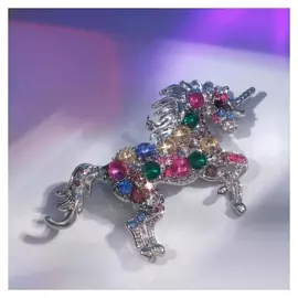 Брошь "Единорог", цветная в серебре