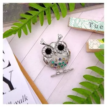 Брошь "Филин" круглый, цветная в серебре