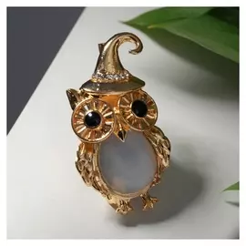 Брошь "Филин" в колпачке, цвет чёрно-белый в золоте