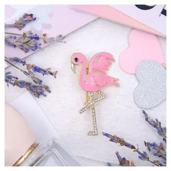 Брошь "Фламинго" цвет бело-розовый в золоте