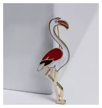 Брошь "Фламинго", цветная в золоте