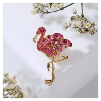 Брошь "Фламинго" яркий, цвет розовый в золоте