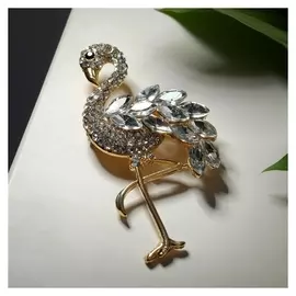 Брошь "Фламинго" сказочный, цвет белый в золоте