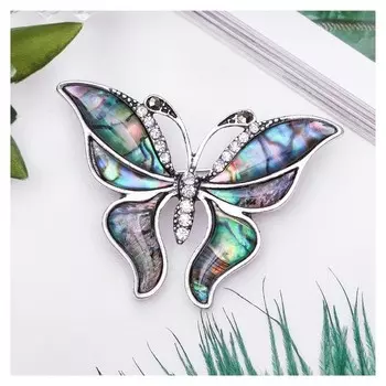 Брошь "Галиотис" бабочка летящая, цвет зелёный