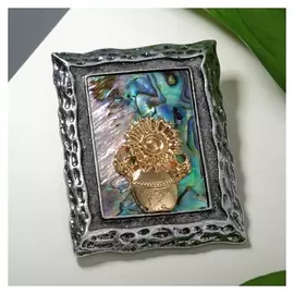 Брошь "Галиотис" натюрморт, цветная в серебре