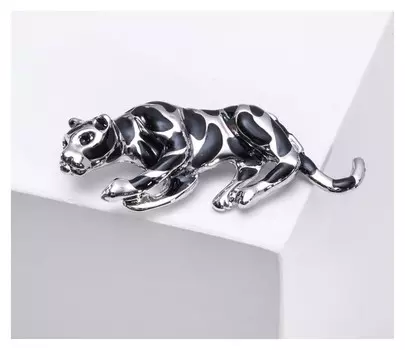 Брошь "Гепард", цвет чёрный в серебре