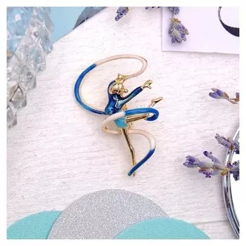 Брошь "Гимнастка" с лентой, цвет синий в золоте