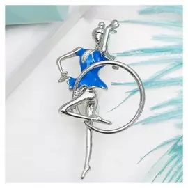 Брошь "Гимнастка с обручем", цвет голубой в серебре