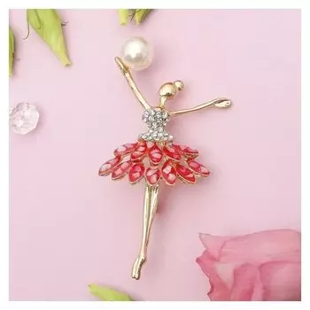 Брошь "Гимнастка в пачке", цвет красно-белый в золоте