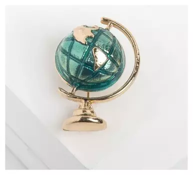 Брошь "Глобус", цвет морской в золоте