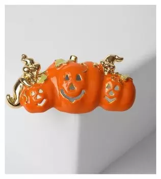 Брошь "Хэллоуин" тыквы, цвет оранжевый в золоте