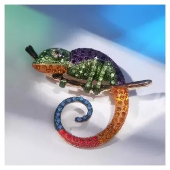 Брошь "Хамелеон" яркий, цветная в золоте
