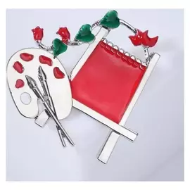 Брошь "Художник", цвет красно-зелёный в серебре