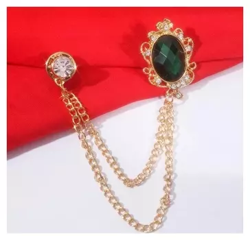 Брошь "Император", цвет бело-зелёный в золоте