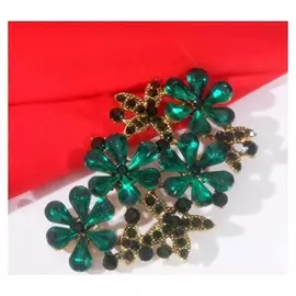 Брошь "Императрица" цветочная, цвет изумрудный в чернёном золоте