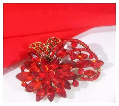 Брошь "Императрица" цветок с витками, цвет красный в чернёном золоте