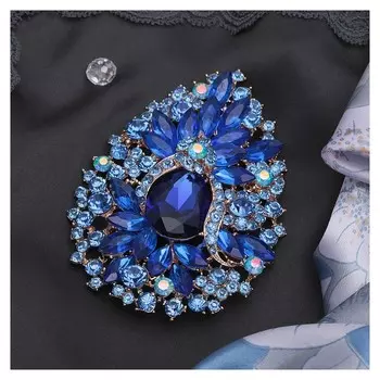 Брошь "Императрица" цветущая, цвет синий в золоте