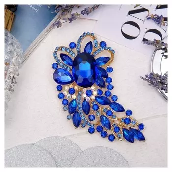 Брошь "Императрица" иней, цвет синий в золоте