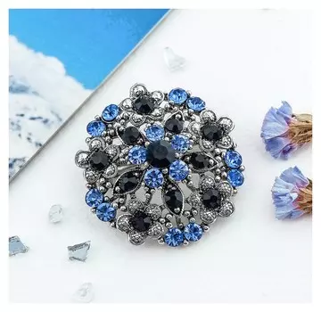 Брошь "Императрица" круг, цвет голубой в серебре