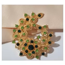 Брошь "Императрица" подкова, цвет зелёный в золоте