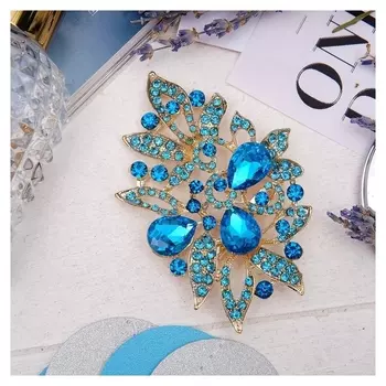Брошь "Императрица" роса, цвет голубой в золоте