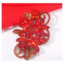 Брошь "Императрица" соцветие с витками, цвет красный в чернёном золоте