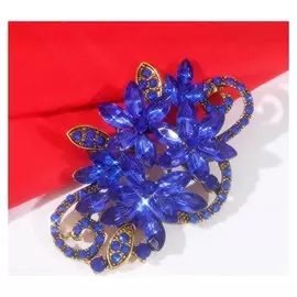 Брошь "Императрица" соцветие с витками, цвет синий в чернёном золоте