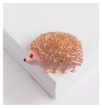 Брошь "Ёжик" лесной, цвет розовый в золоте