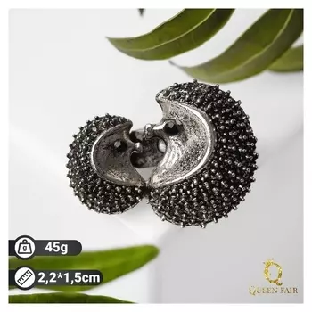 Брошь "Ёжики" мини, цвет чернёного серебра