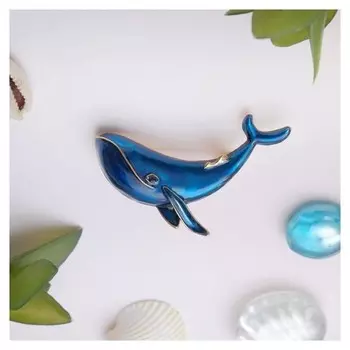 Брошь "Кит", цвет синий в золоте