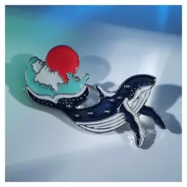 Брошь "Кит" солнце, цветная в серебре