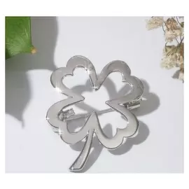 Брошь "Клевер" контур, цвет серебро