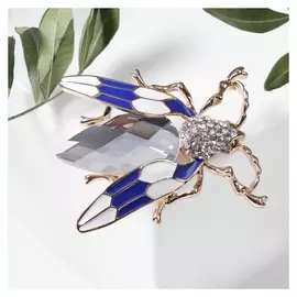 Брошь "Коридалид", цвет бело-синий в золоте