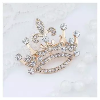 Брошь "Корона", цвет белый в золоте