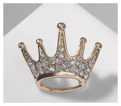 Брошь "Корона" мини, цвет белый в золоте