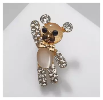 Брошь "Кошачий глаз" мишка, цвет бежевый в золоте