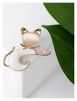 Брошь "Кошечка", цвет бело-бежевый в золоте